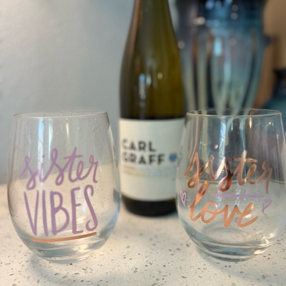 Sister Vibes and Love Stemless Wine Glass Set
